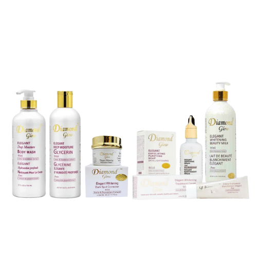 Shop the original Diamond Glow Elegant Whitening Body lotion, Serum, Soap, wash, glycerin and Treatment Cream Combo in Lagos Nigeria